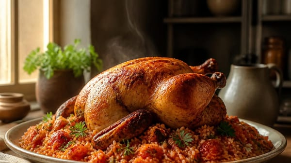 Brathähnchen mit Tomatenreis: Ein Huhn, das man besingen möchte
