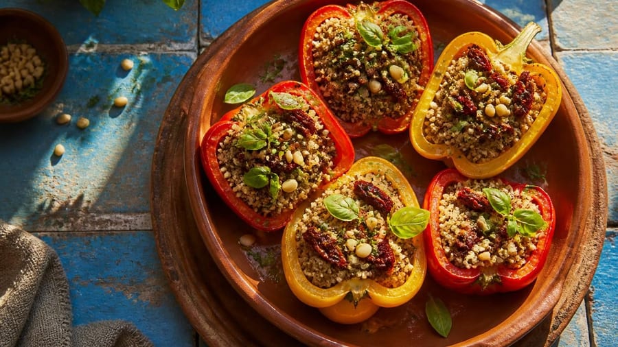 Ein Stück Mittelmeer für zuhause: Paprika mit mediterraner Quinoa-Füllung